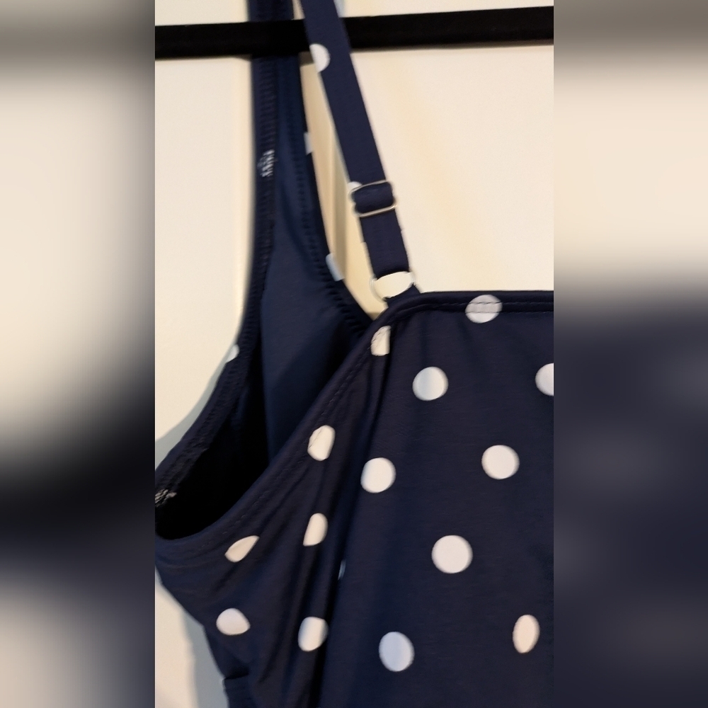 Lands End Navy Blue Polka Dot Swim Top 12 - Picture 2 of 7